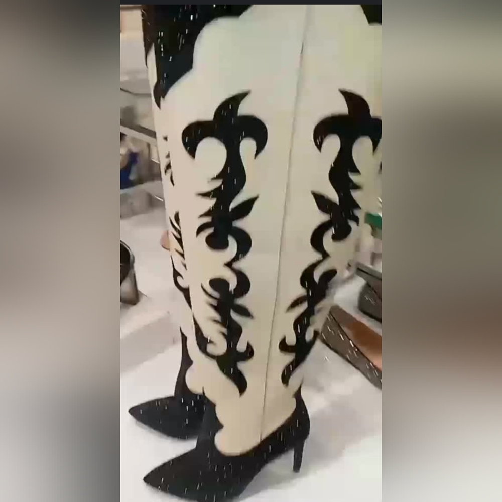 INC international concept Iresa Cowboy boots Bone /Black /Blind Size6M NEW NWOB - Picture 2 of 7